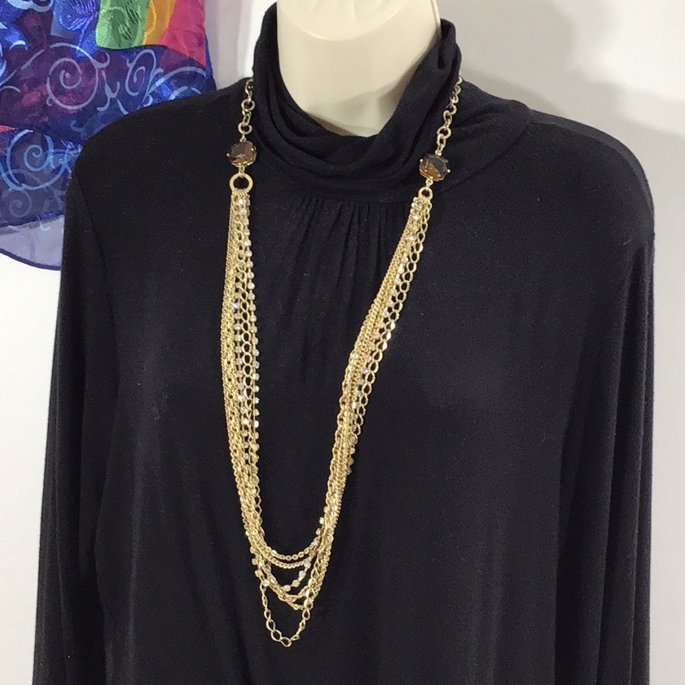 Chico’s matte gold multi strand Amber stone necklace